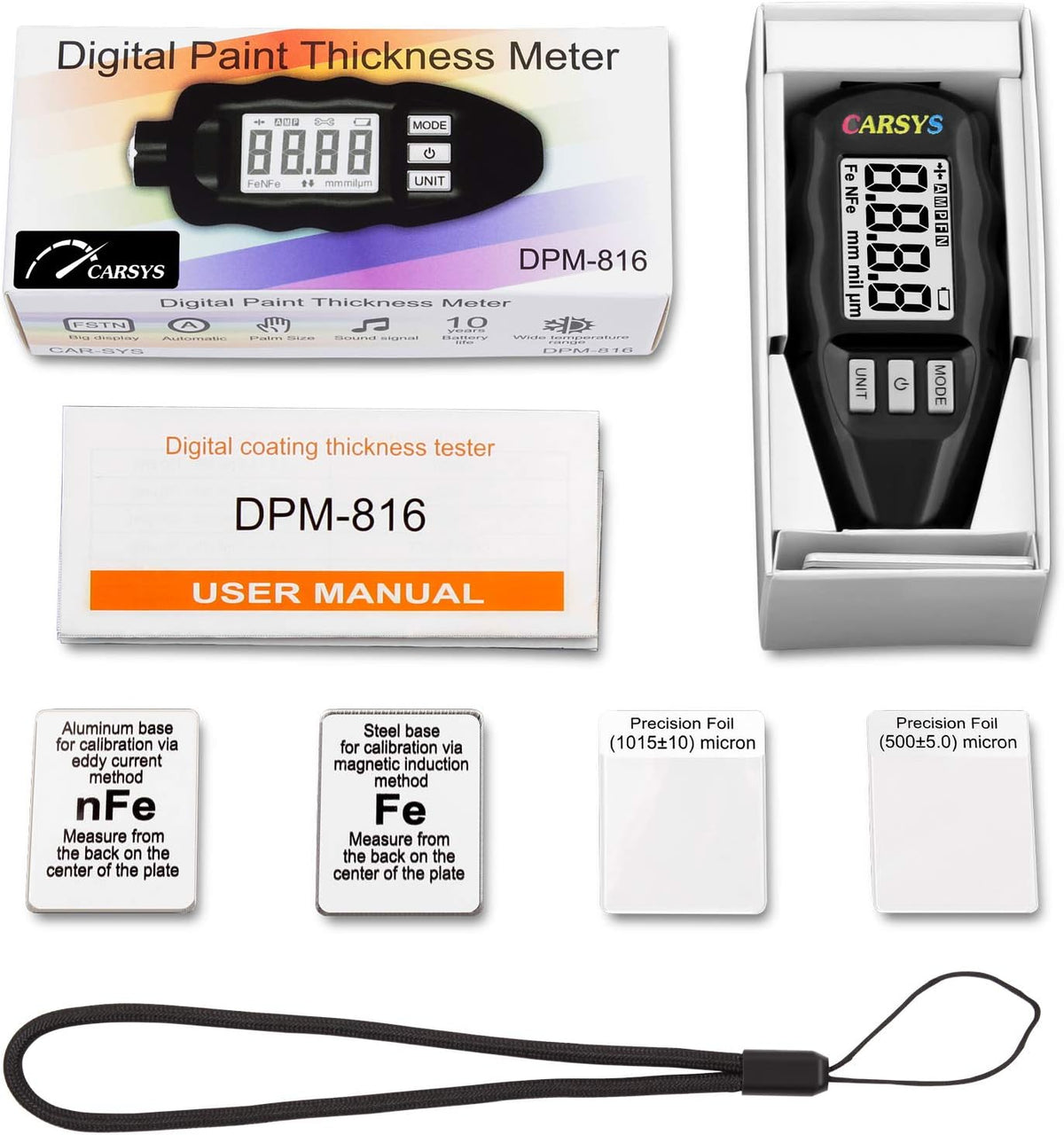 Coating Thickness Gauge Paint Meter, Range 0-137 mils, Ferrous, Non-Ferrous, LCD with Backlight, Precision Probe Y621934