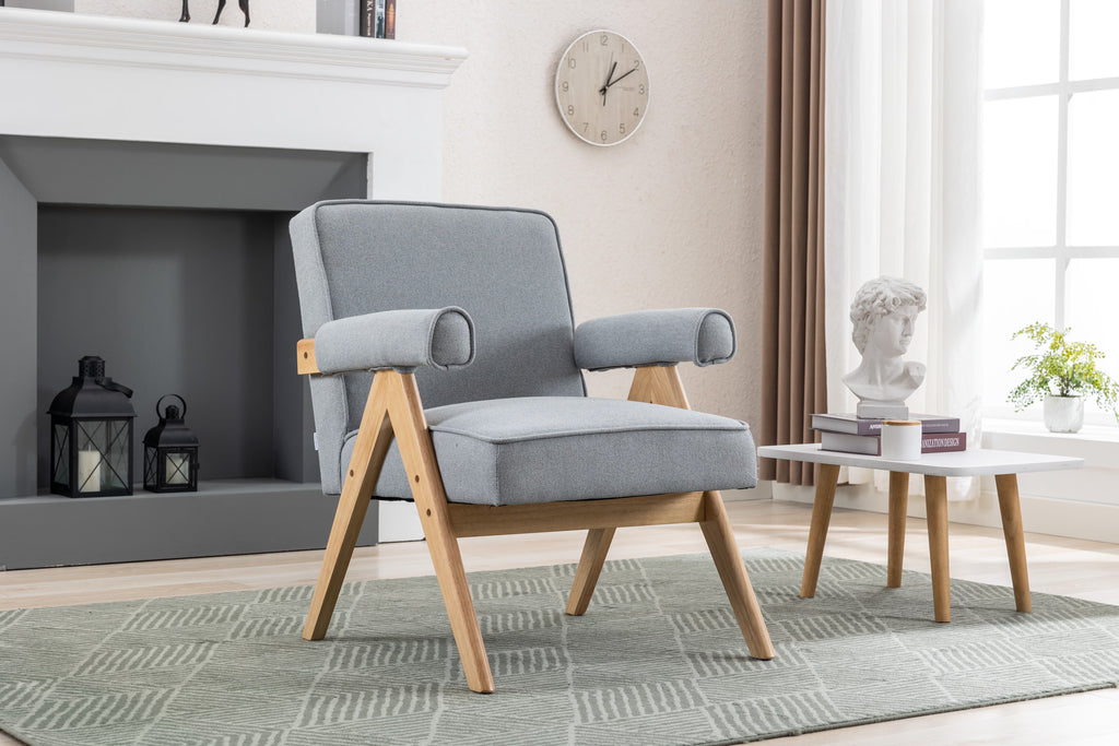 Mid-Century Modern Accent Chair with Solid Wood Armrest K581278
