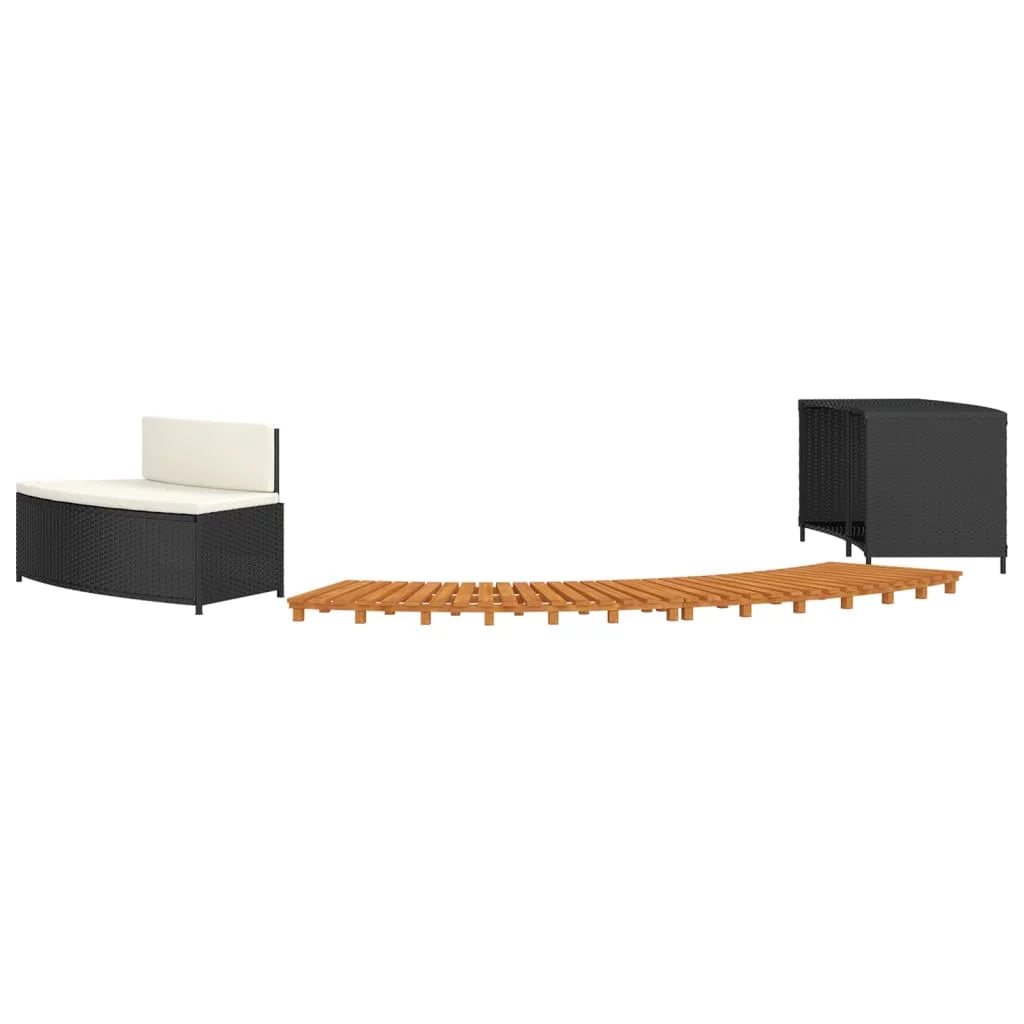 Black Poly Rattan and Solid Wood Acacia Spa Surround D28784