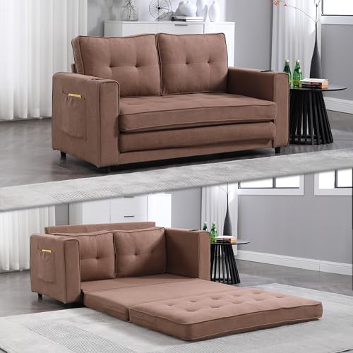 Dark Gray 3-in-1 Convertible Sleeper Sofa Bed with 2 Side Pocket Y99998
