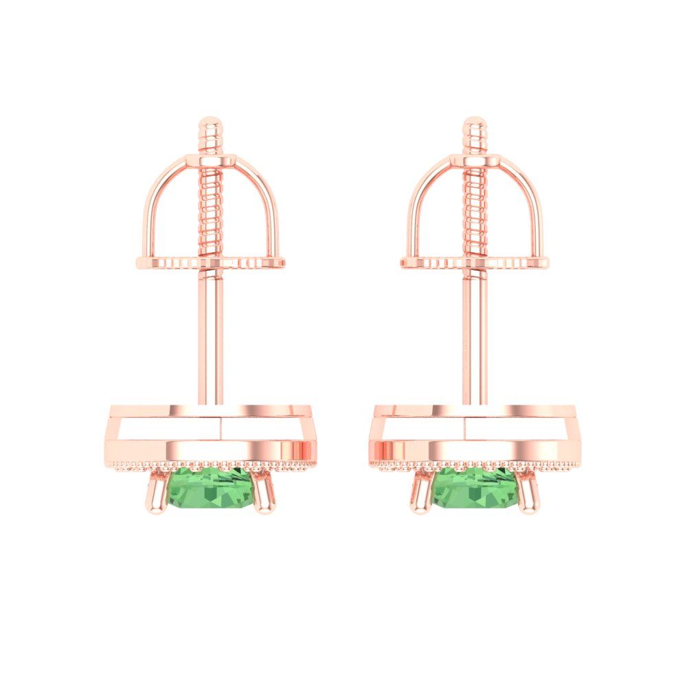 Green Simulated Diamond Halo Stud Earrings 18K Rose Gold Screw Back H3145