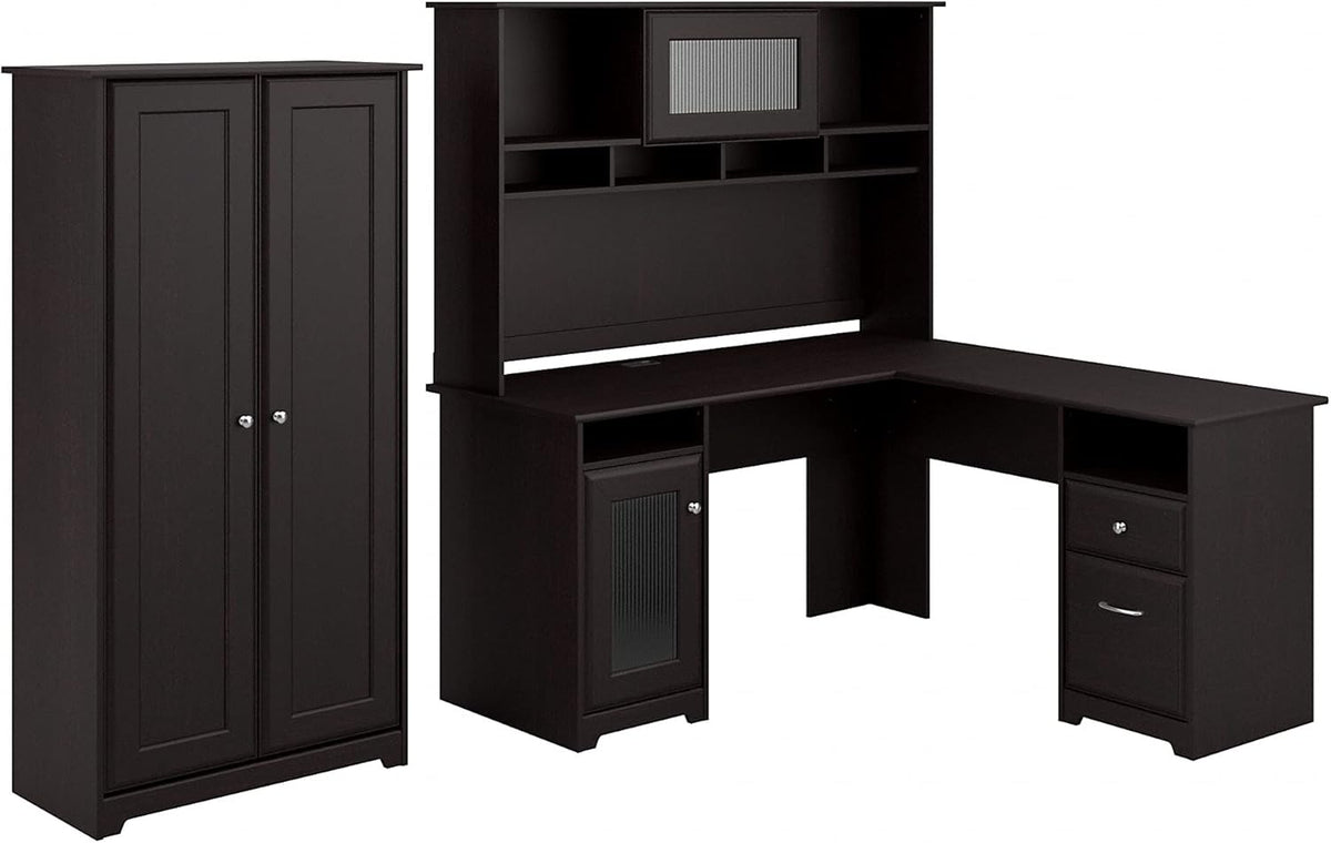 L Shaped Desk with Hutch and Tall Storage Cabinet Z29988