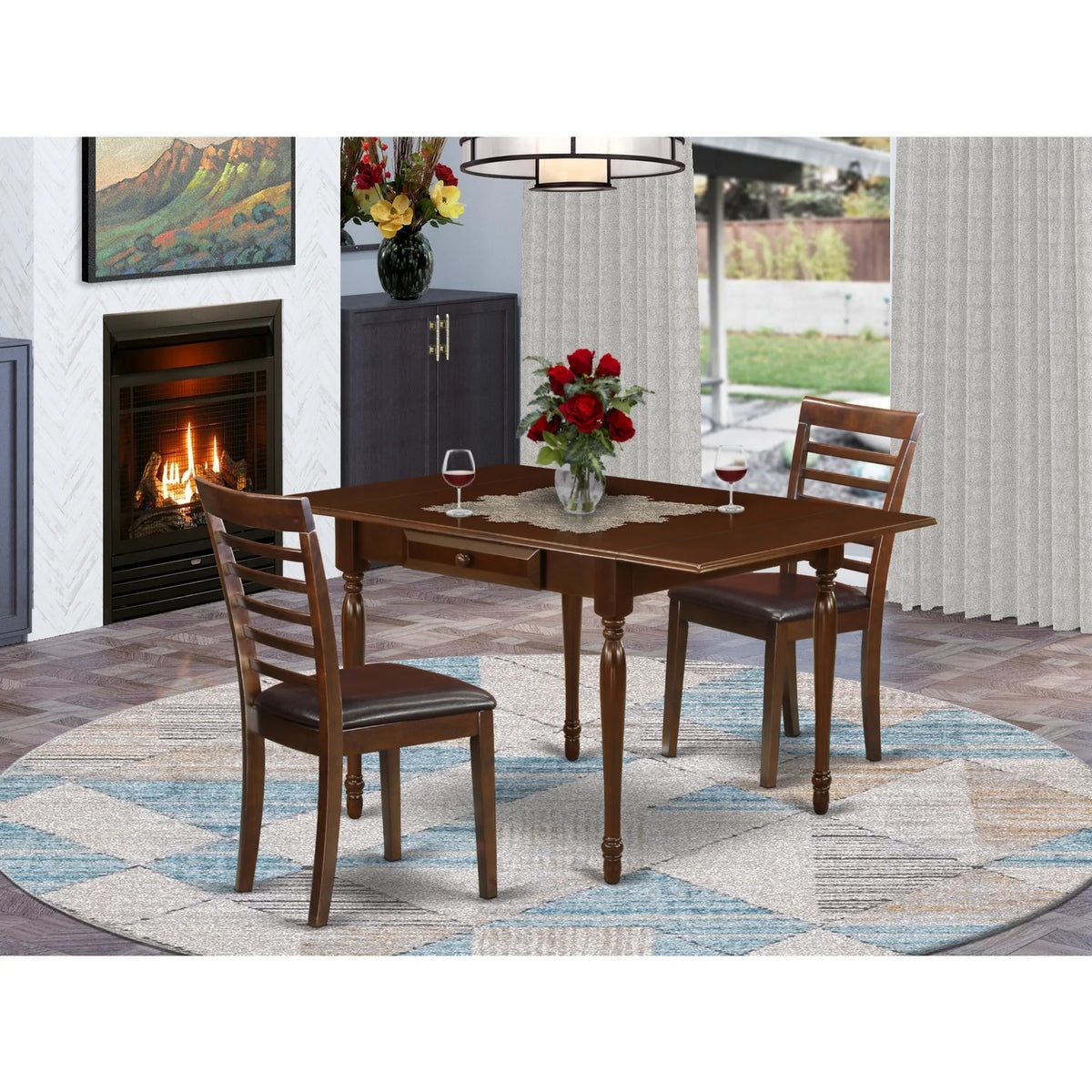3 Pieces Drop Leaf Real Wood Dining Table Set Z9090