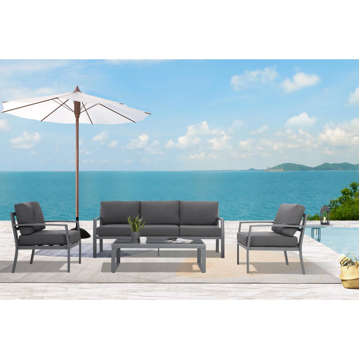 4 Piece Metal Patio Furniture Set with Cushions V230151