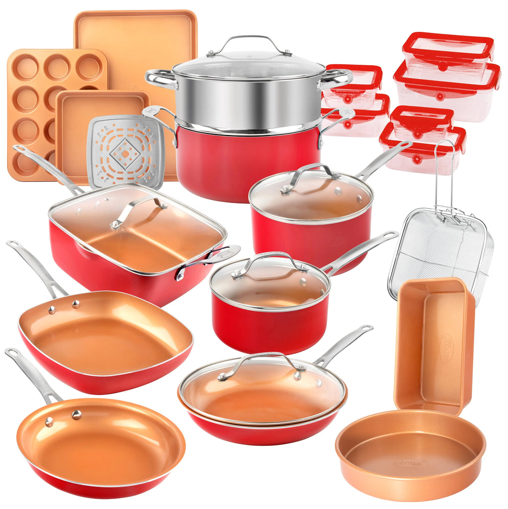 32 Pcs Nonstick Cookware Bakeware and Food Storage Set E7467
