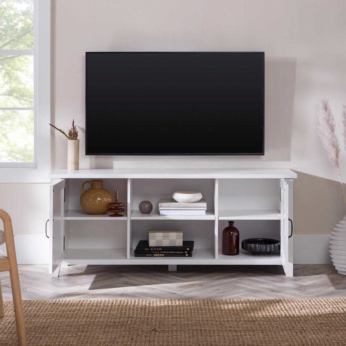 White Grooved-Door TV Stand M183014