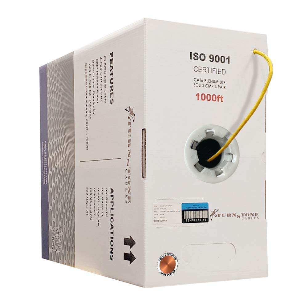 Cat6 Plenum 1000ft 23AWG Bare Copper UTP Bulk Ethernet Cable C99254