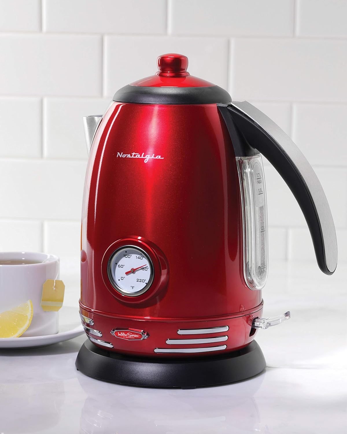 Retro Compact Countertop Microwave Oven - 0.7 Cu. Ft. - 700-Watts and Retro Stainless Steel Electric Tea And Water Kettle, 1.7 Liters Z9683