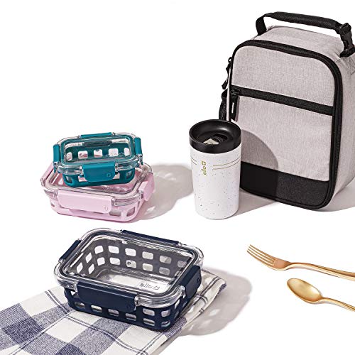Leak-Proof Glass Food Storage Containers with Silicone Sleeves and Airtight Lids Q7554
