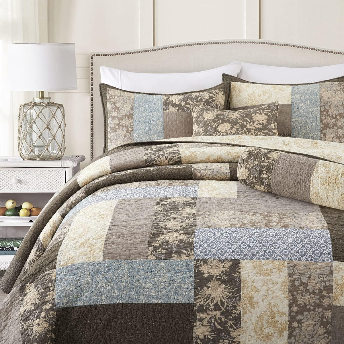 3-Piece 100% Cotton Bohemian Bedding Set, 1 Quilt and 2 Shams (California King) R40011