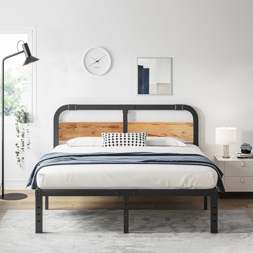 Full Size Metal Bed Frame with Wooden Headboard C265166