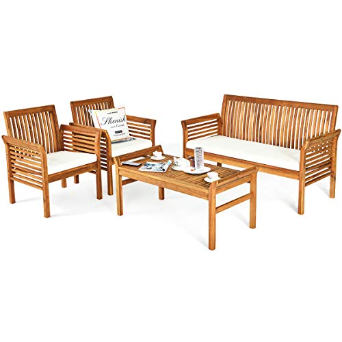 4 Piece Acacia Wood Outdoor Sofa Set with Cushions P72180