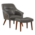 Pewter Gray Faux Leather Chair and Ottoman with Medium Espresso Legs Z54108