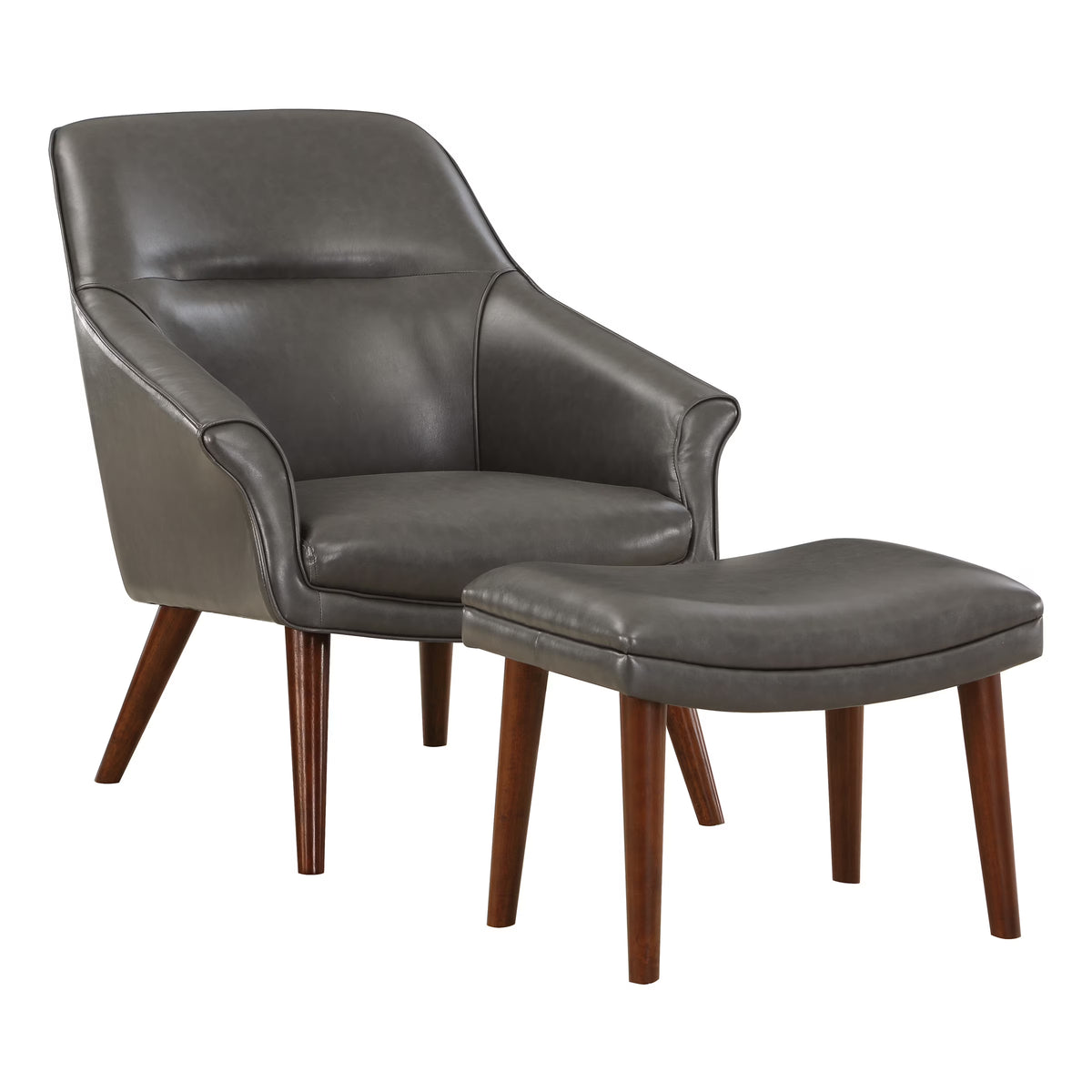 Pewter Gray Faux Leather Chair and Ottoman with Medium Espresso Legs Z54108
