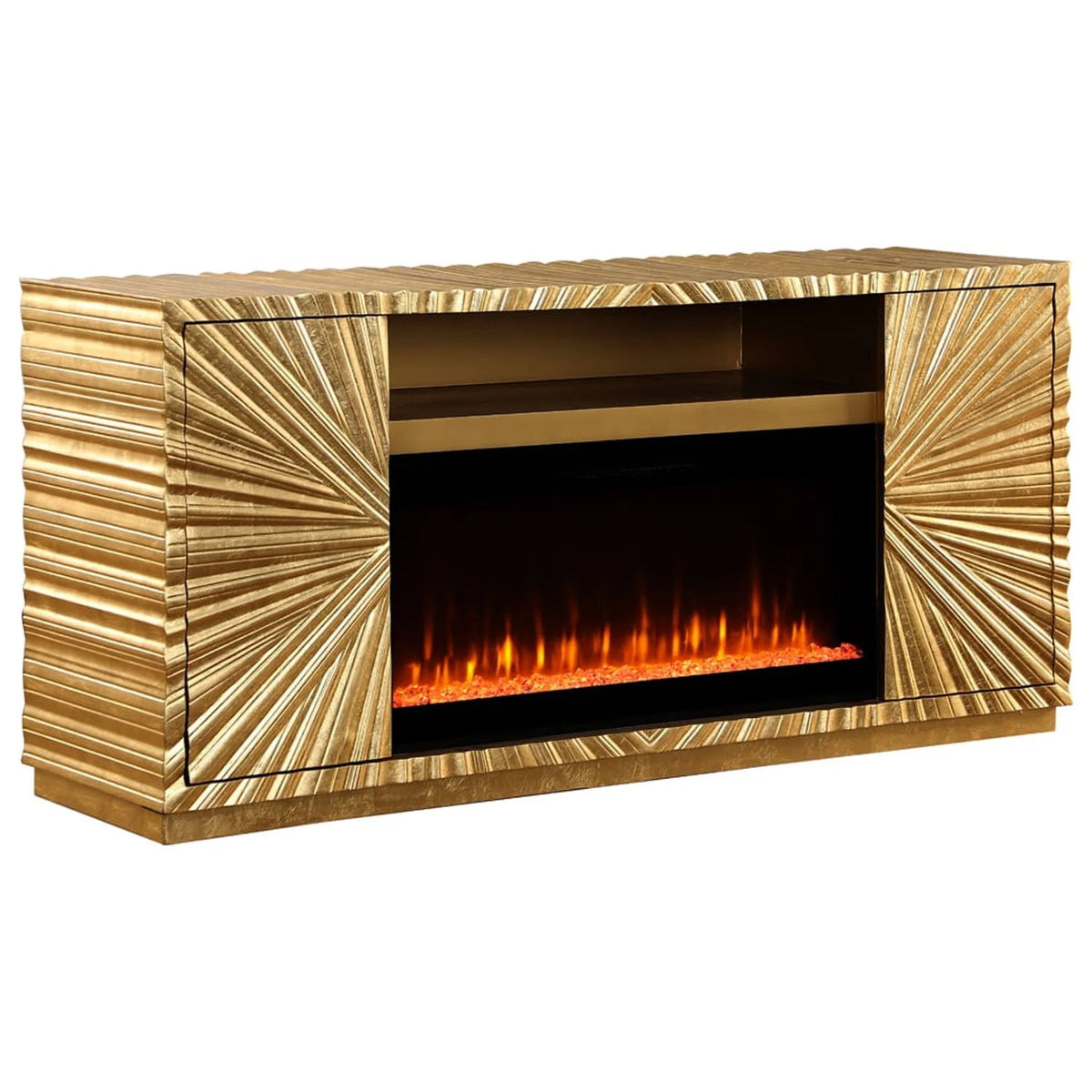 Metallic Gold Freestanding Infrared Electric Fireplace TV Stand R81603
