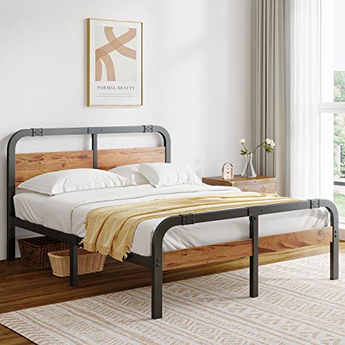 Full Size Metal Bed Frame with Wooden Headboard C265166