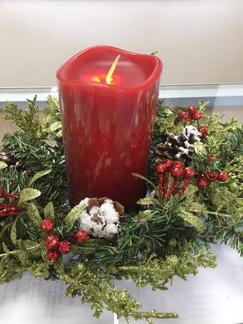 Christmas Mistletoe Table Centerpiece with LED Red Candle (24x22 Spray) W779612