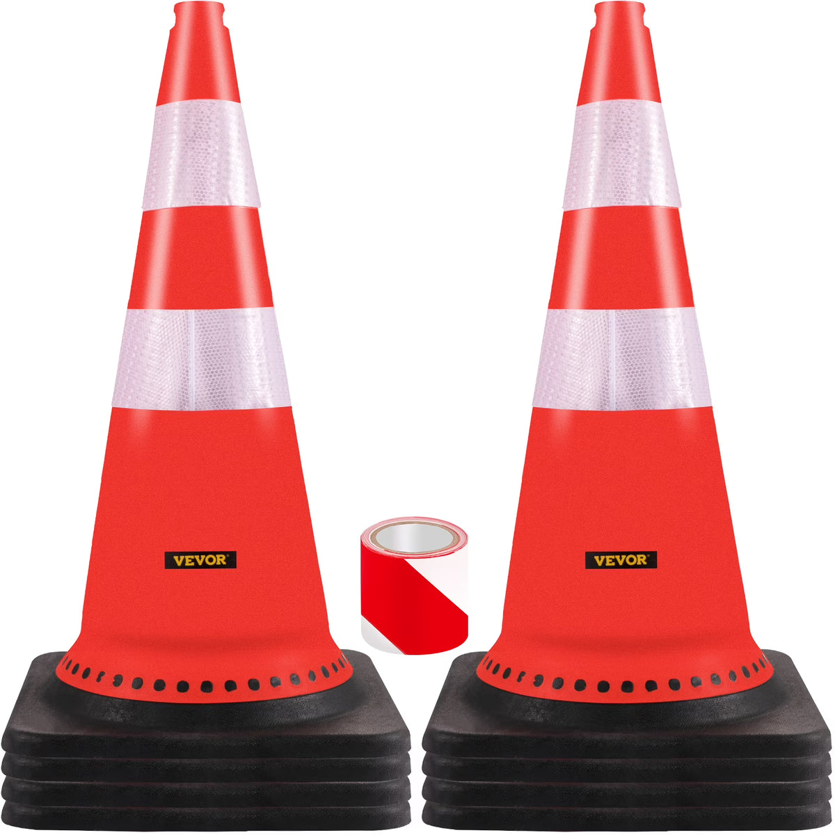 8 x 30" PVC Traffic Cones with Reflective Collars and Black Weighted Base D581742