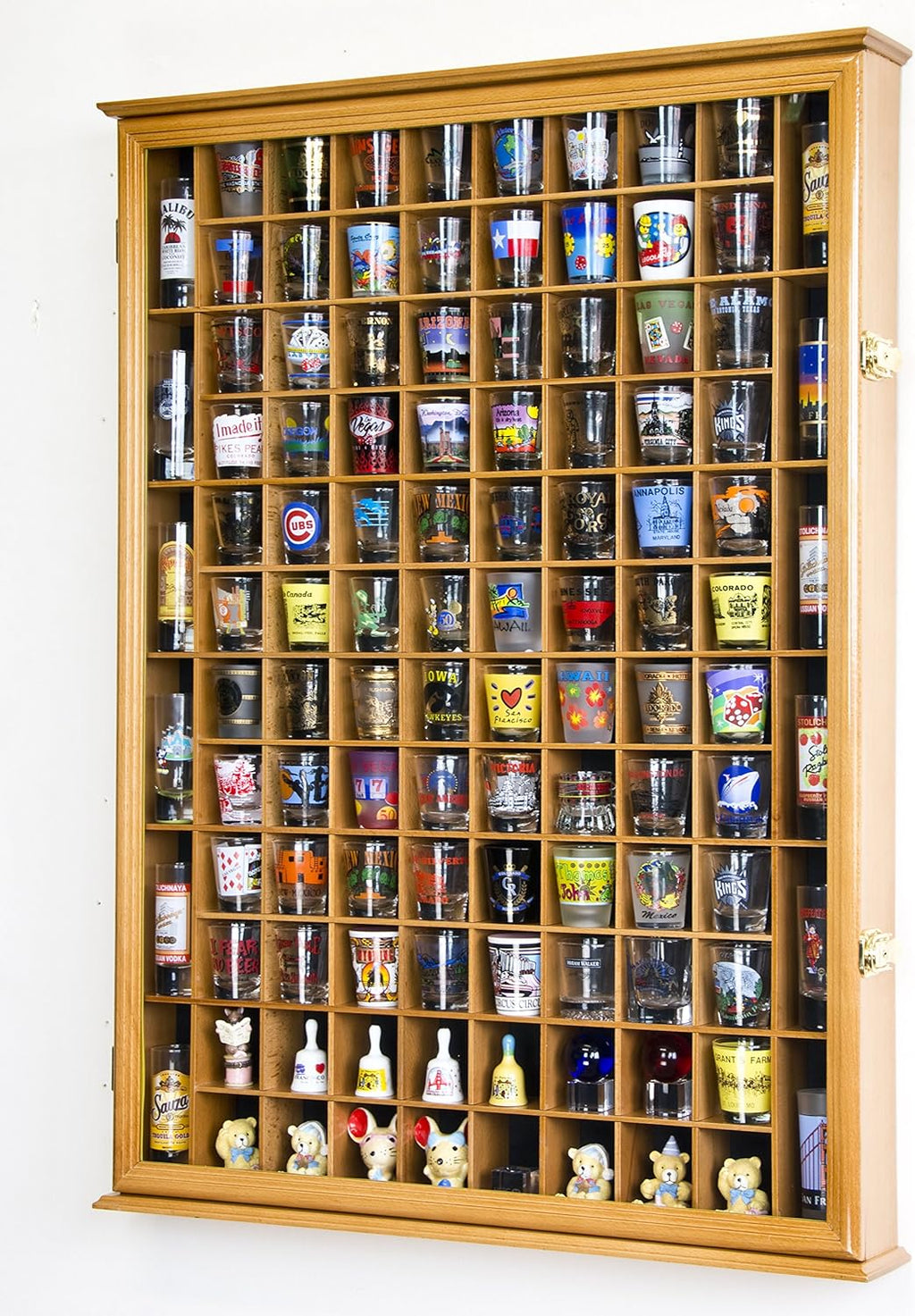 Oak Shot Glass Display Case with Lockable Door G192