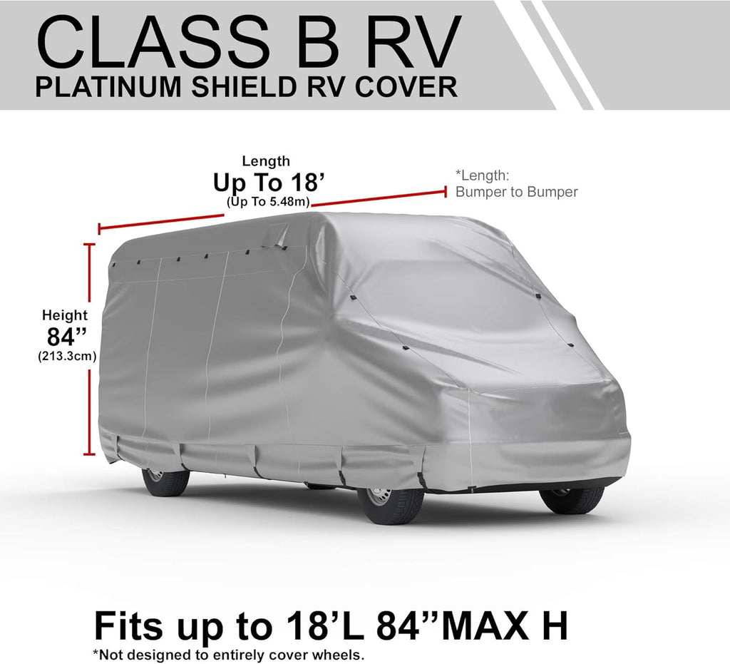 Weatherproof RV Cover for Conversion Van RV 16' - 18' Long with Fleece Lining, Cable Lock, Storage Bag & Wind Straps B961