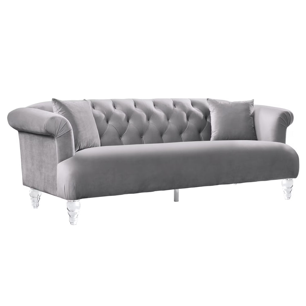 Gray Button Tufted Fabric Sofa with Acrylic Feet Y8194