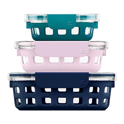 Leak-Proof Glass Food Storage Containers with Silicone Sleeves and Airtight Lids Q7554