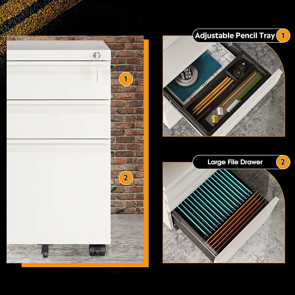 White 3-Drawer Mobile File Cabinet P478376