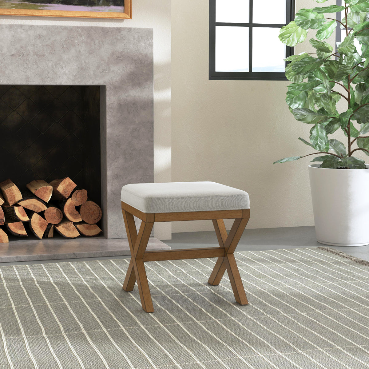 Dark Driftwood Wood Vanity Stool C343