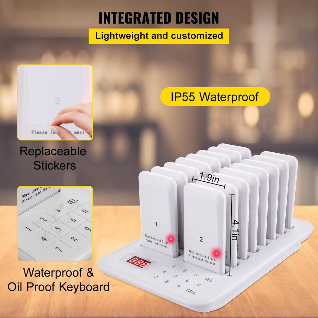 Wireless Paging Queuing Calling System with Vibration, Flashing and Buzzer K612