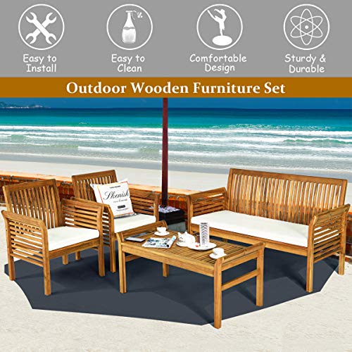 4 Piece Acacia Wood Outdoor Sofa Set with Cushions P72180