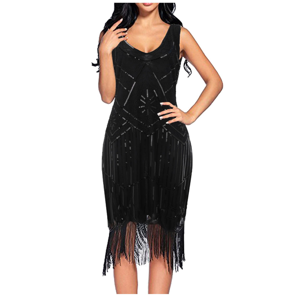Easter Vintage Sequin Beaded Tassels Party Gown Dress L7967