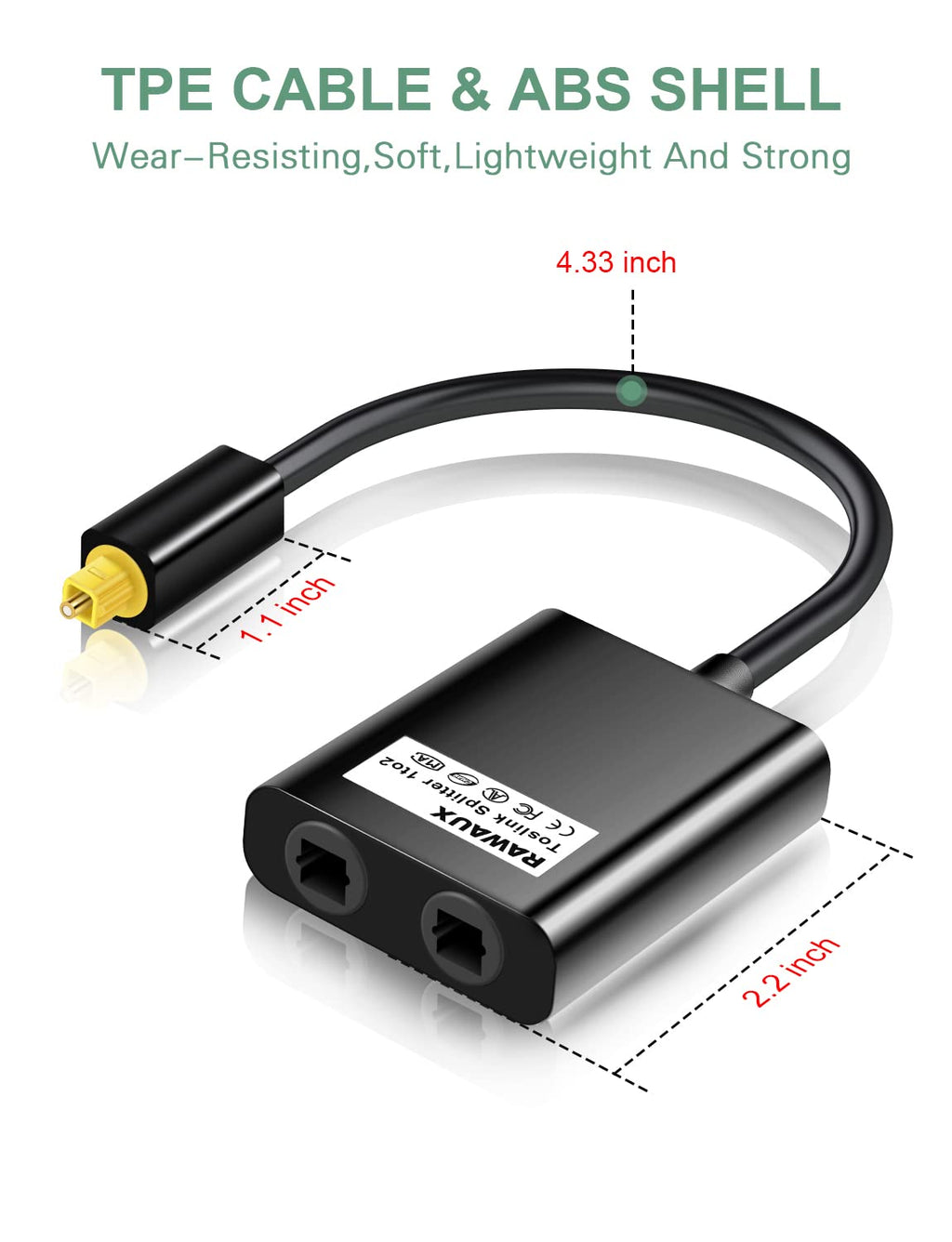 24K Gold Plated Toslink Optical Splitter 1 in 2 Out N10536
