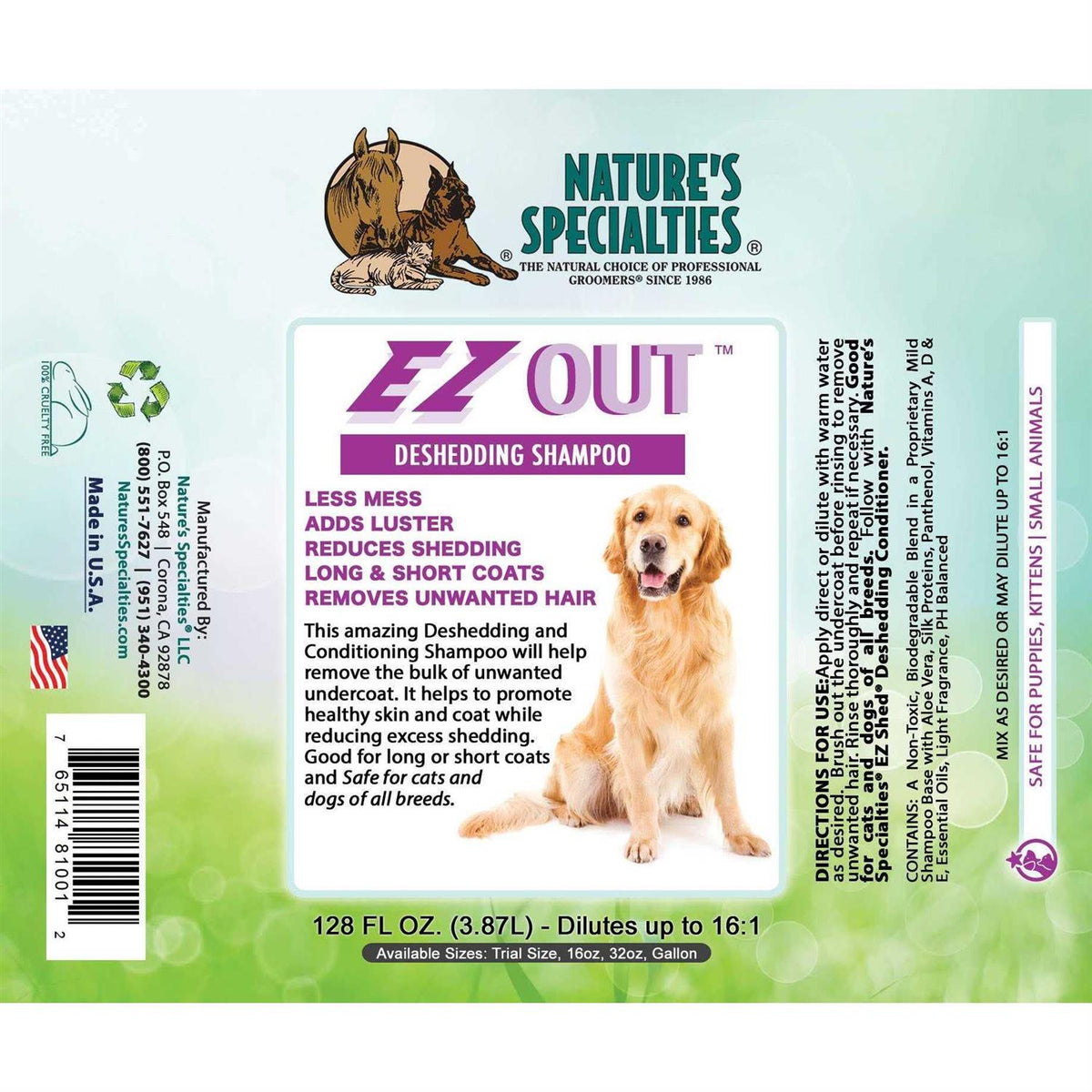 Deshedding Shampoo for Dogs Cats U30133