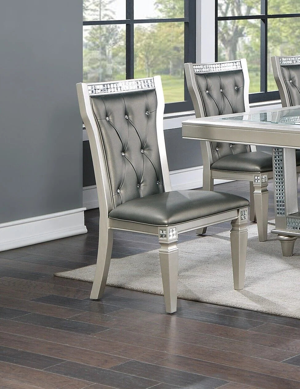 Silver Grey 7pc Dining Table with Glass Insert Top and 6 Side Chairs F811229
