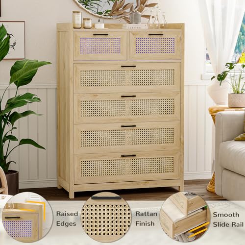 Rattan 6 Drawer Dresser with LED Lights E629