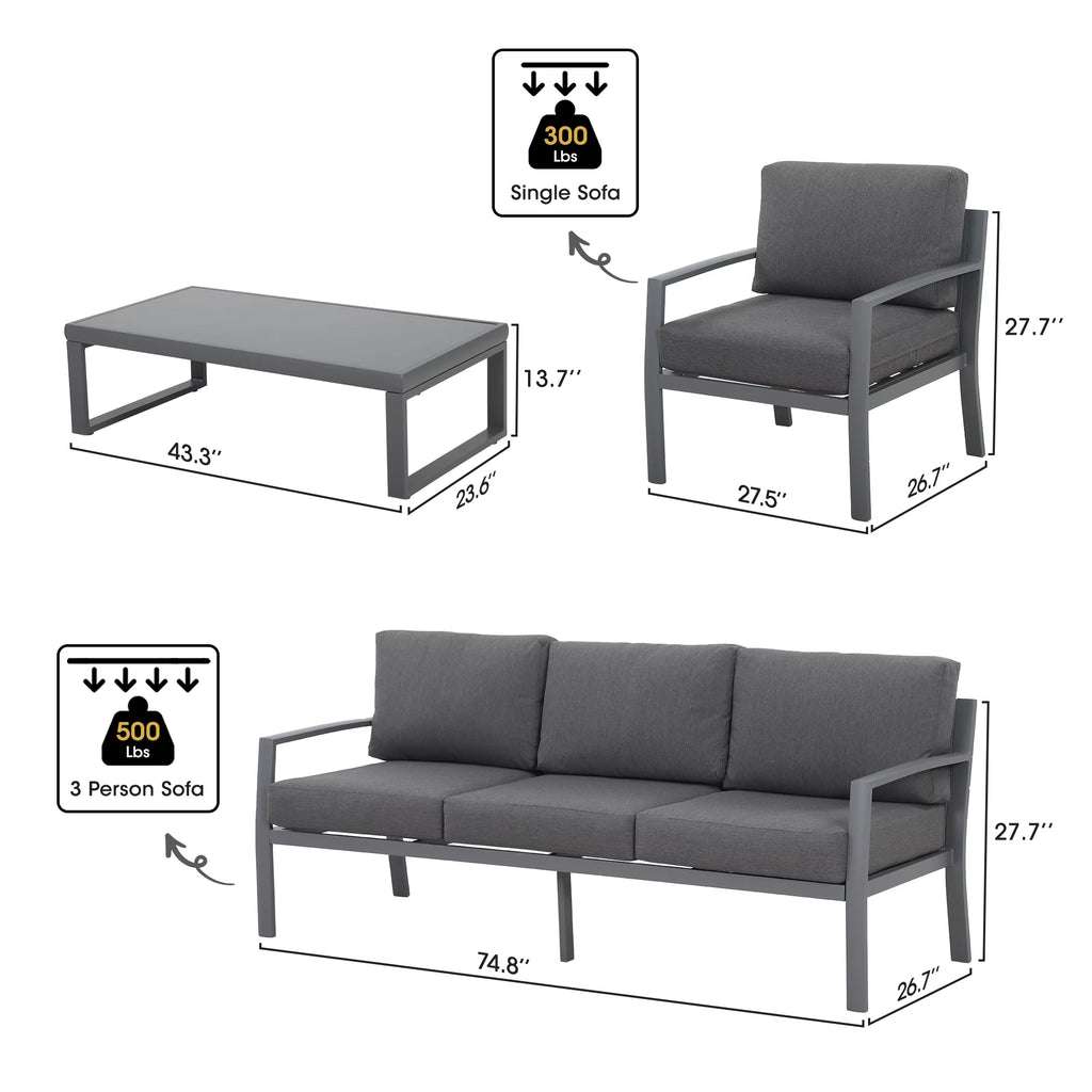 4 Piece Metal Patio Furniture Set with Cushions V230151