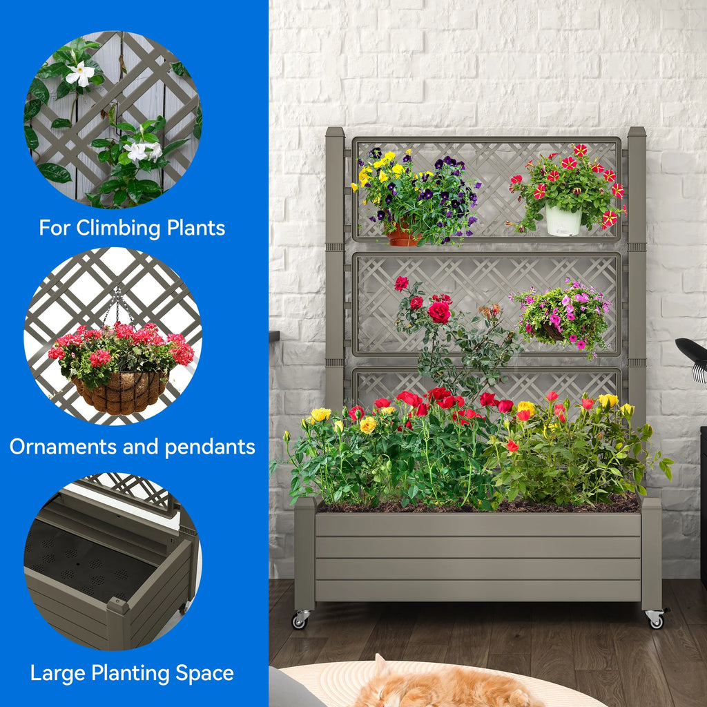61'' Light Brown Raised Garden Bed with Trellis T982672