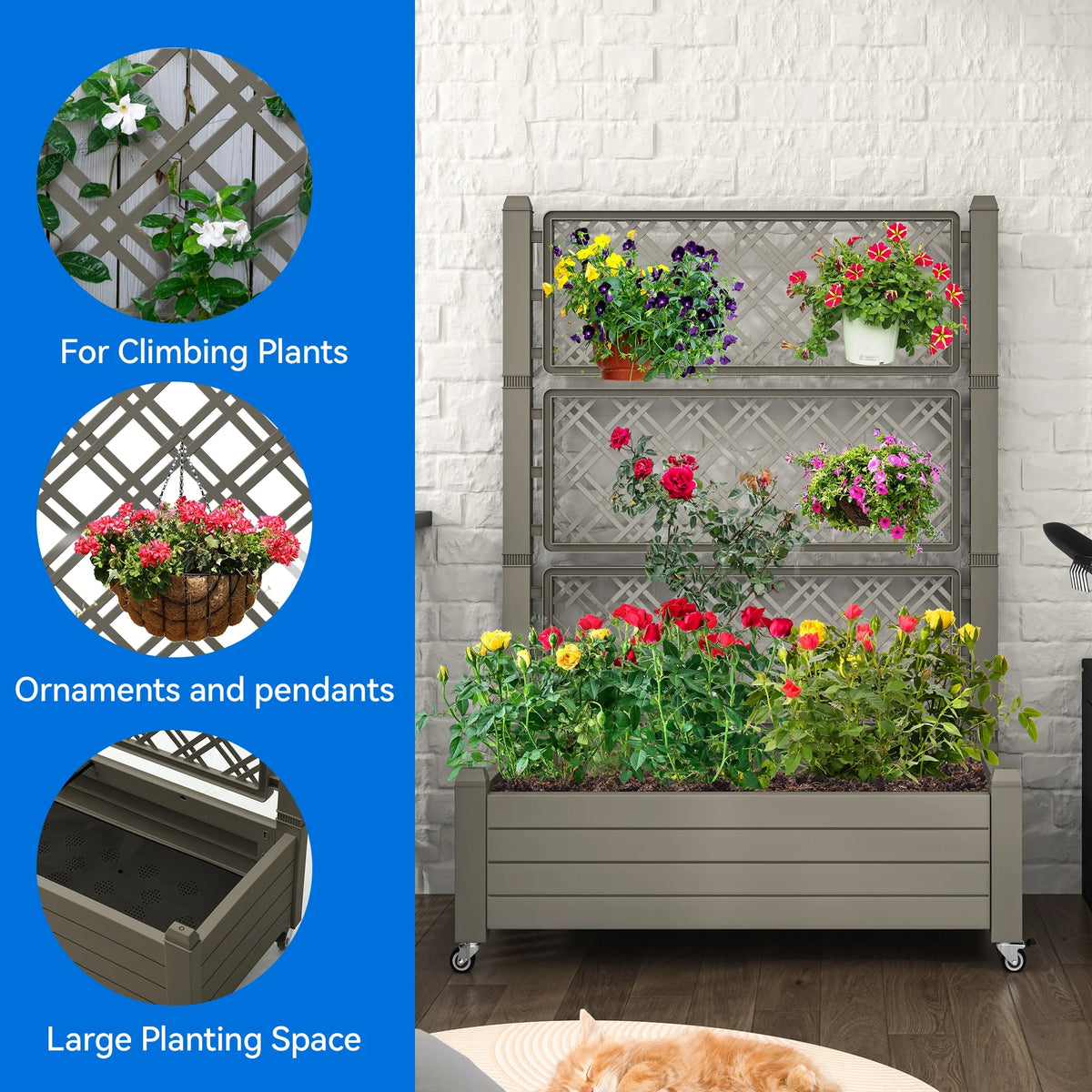 61'' Light Brown Raised Garden Bed with Trellis T982672