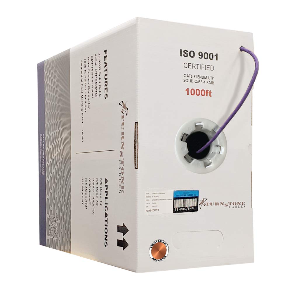 Cat6 Plenum 1000ft 23AWG Bare Copper UTP Bulk Ethernet Cable C99254