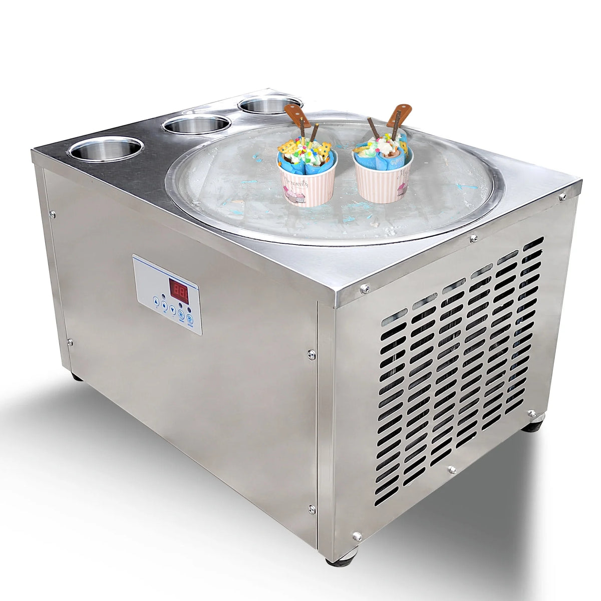 18'' Round Ice Pan Ice Cream Roll Machine, 3 Tanks O413