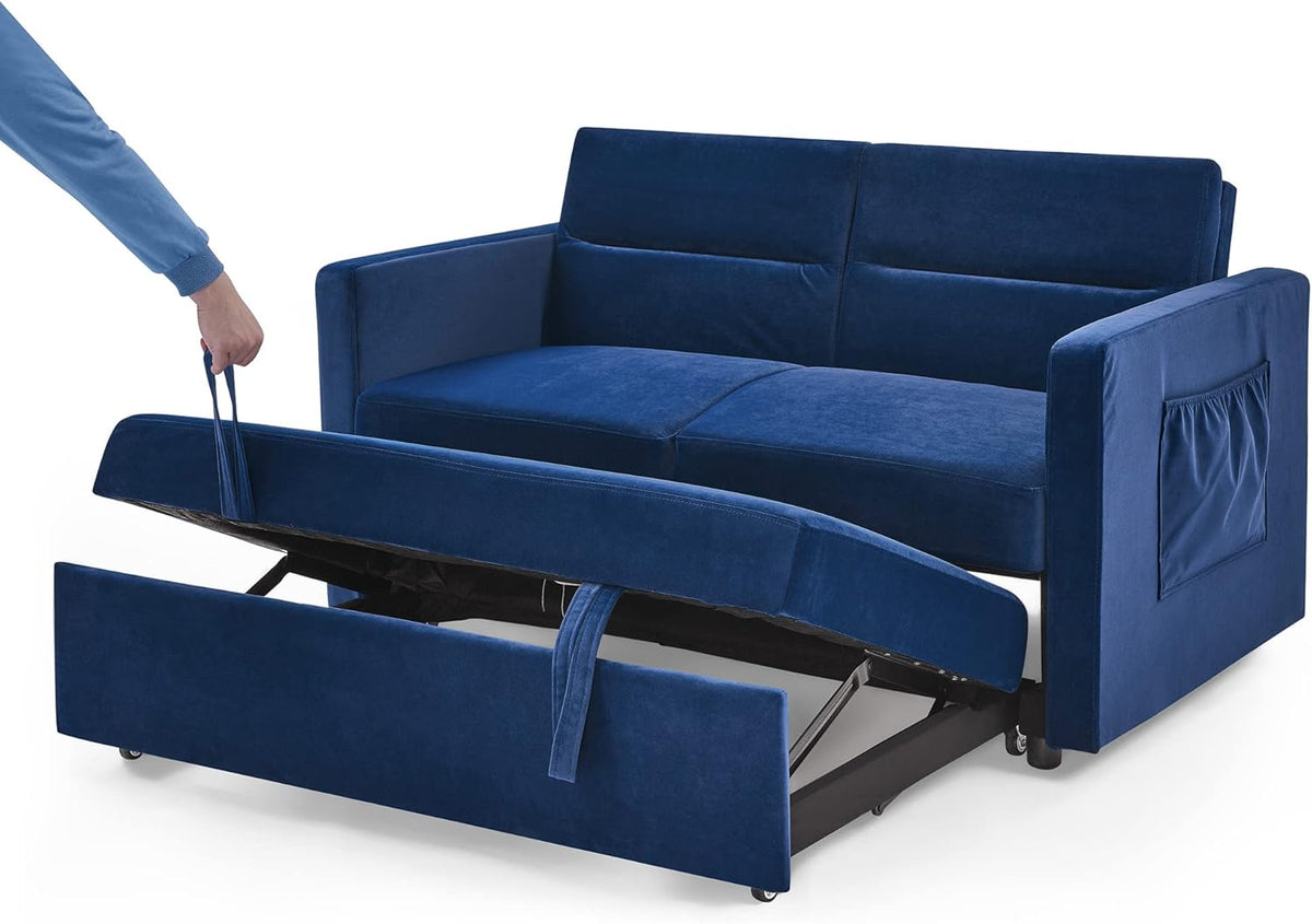 Blue Velvet 2 Seater Convertible Sofa Bed X600139