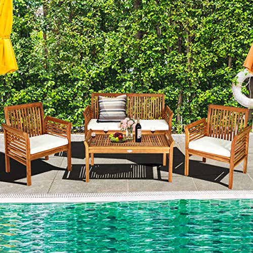 4 Piece Acacia Wood Outdoor Sofa Set with Cushions P72180