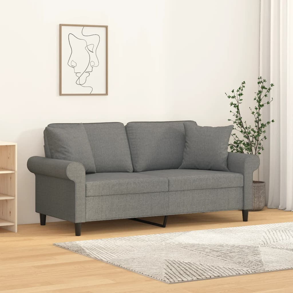 Dark Gray 2-Seater Fabric Sofa with Pillows and Cushions P3192