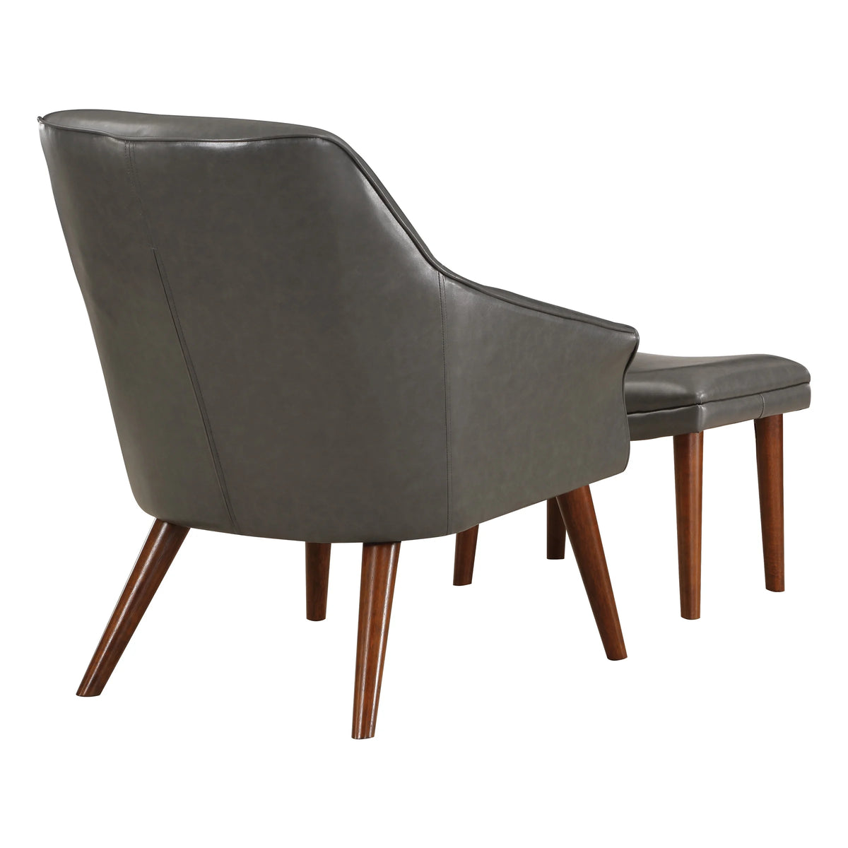 Pewter Gray Faux Leather Chair and Ottoman with Medium Espresso Legs Z54108