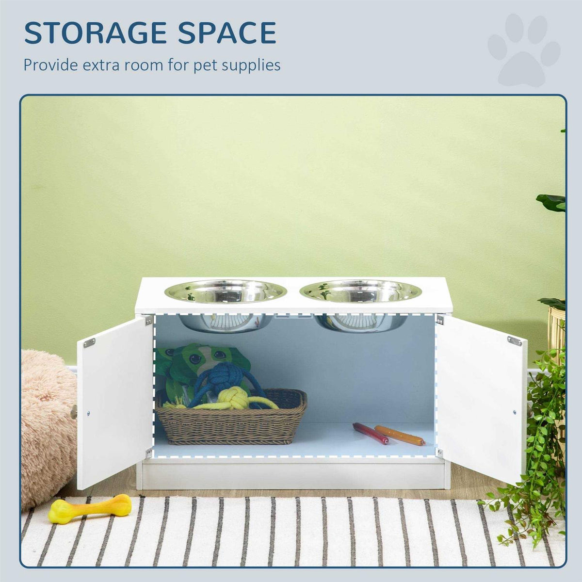 Large Elevated Dog Bowls with Storage Cabinet Y701524