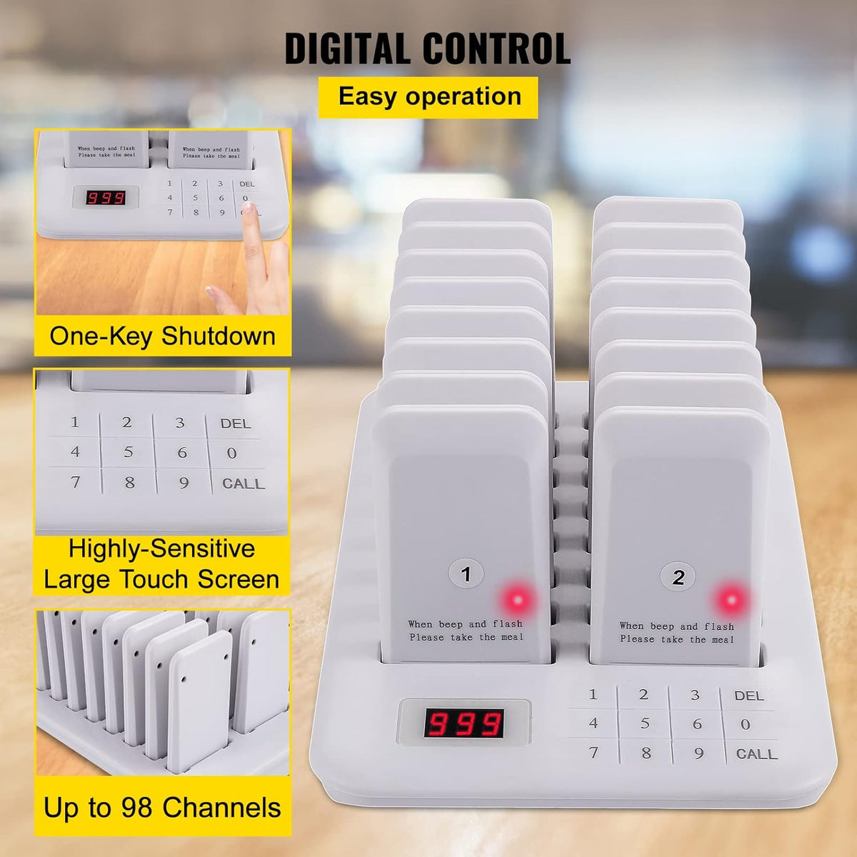 Wireless Paging Queuing Calling System with Vibration, Flashing and Buzzer K612