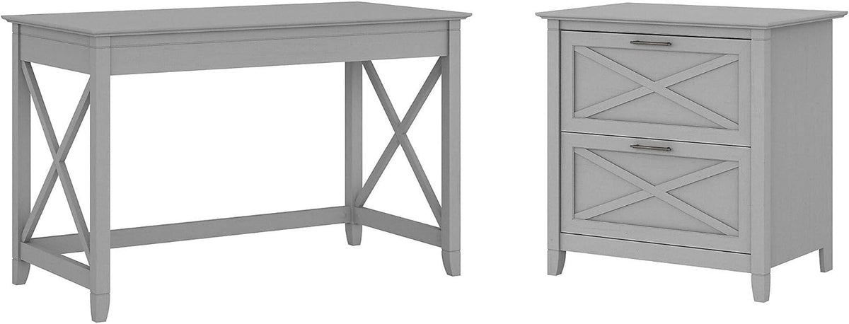 48W Reclaimed Pine Writing Desk with 2 Drawer Lateral File Cabinet Z629