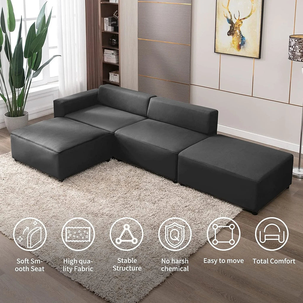Light Grey L Shape Modular Sectional Sofa with Ottomans X10445