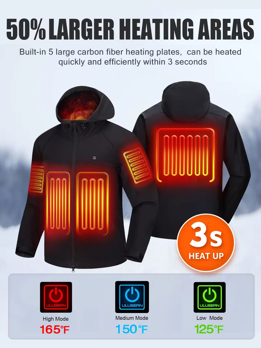 Heated Jacket with 12V Battery Pack, Soft Shell Electric Heating Coat (L) T24063