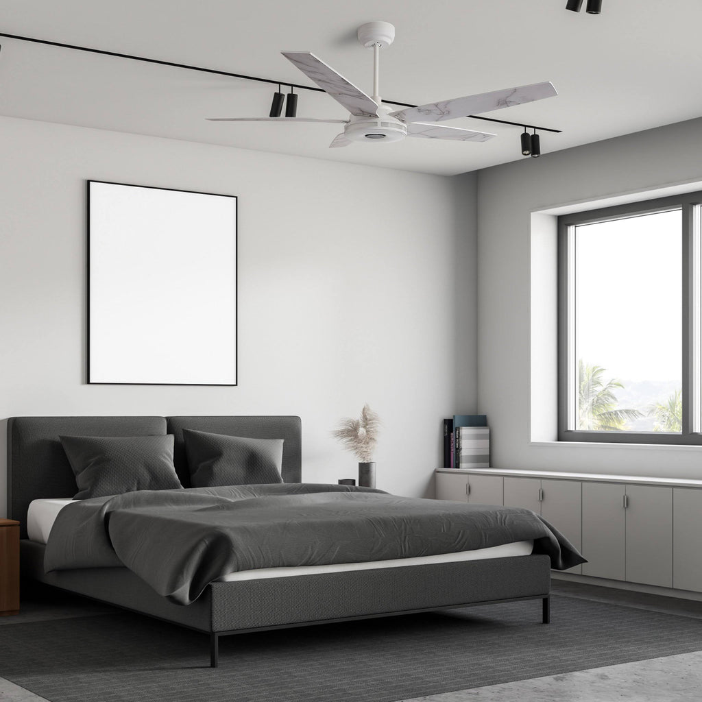White Smart Ceiling Fan with Dimmable LED Light and Remote O639739